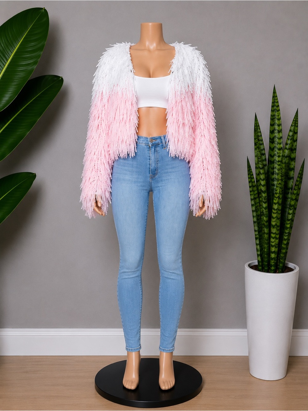 Women's Ombre Fringe Jacket - White to Pink